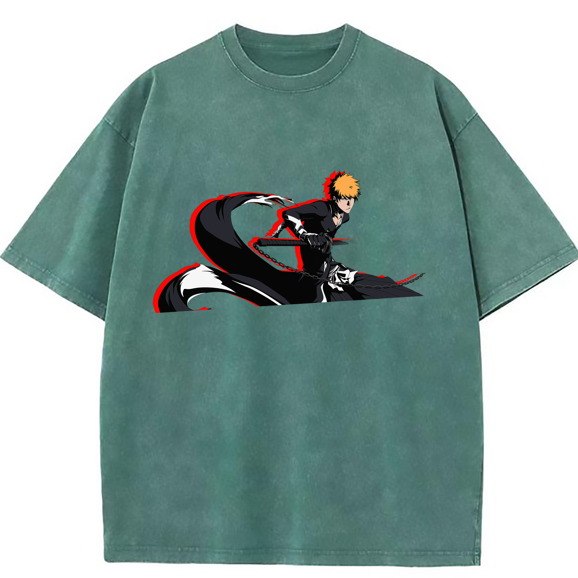 （画像用） ブリーチ 黒崎一護（くろさき いちご）BLEACH Kurosaki Ichigo 綿100% ヴィンテージ風 半袖Tシャツ（フロントプリント）